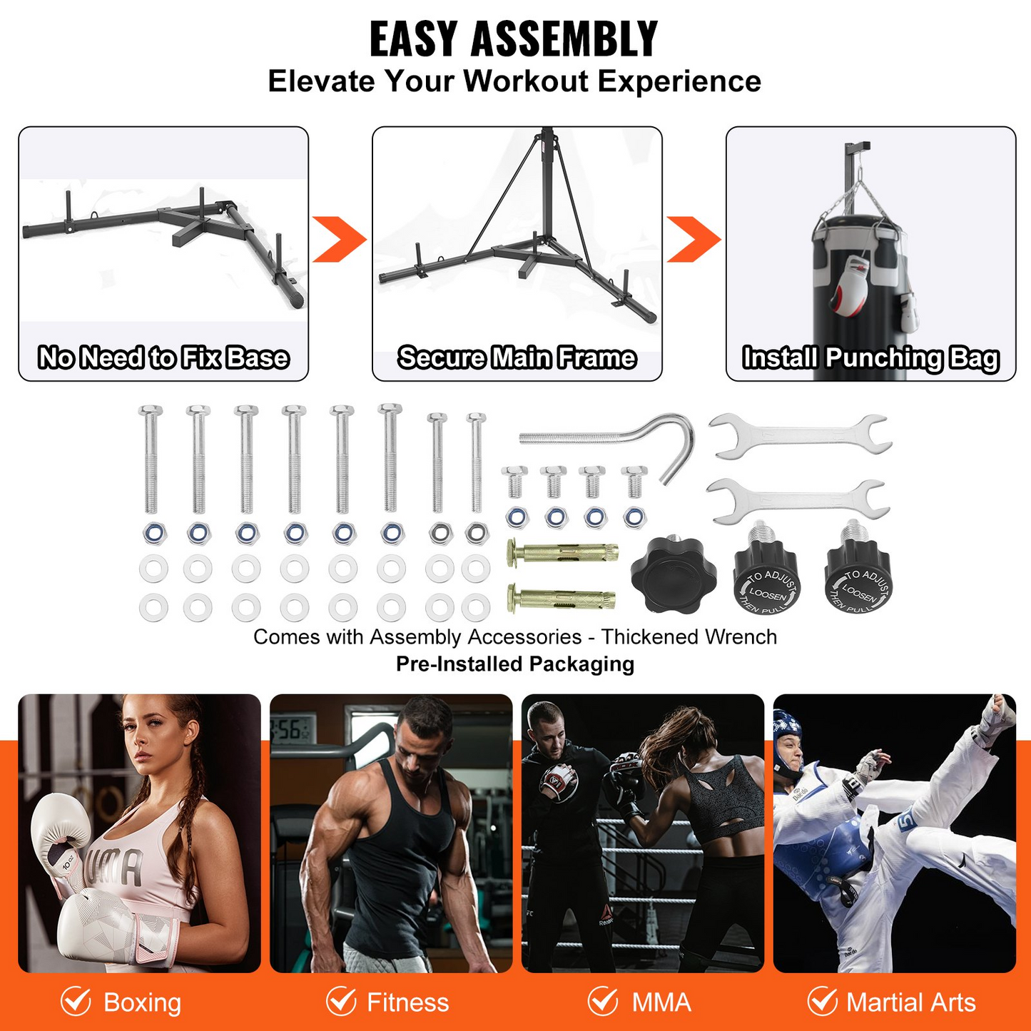 VEVOR 2 in 1 Punching Bag Stand, Steel Heavy Duty Workout Equipment, Adjustable Height Boxing Punching Bag Stand with Pull Up Bar, Freestanding Sandbag Rack, Holds Up to 400 lbs, for Home Gym Fitness