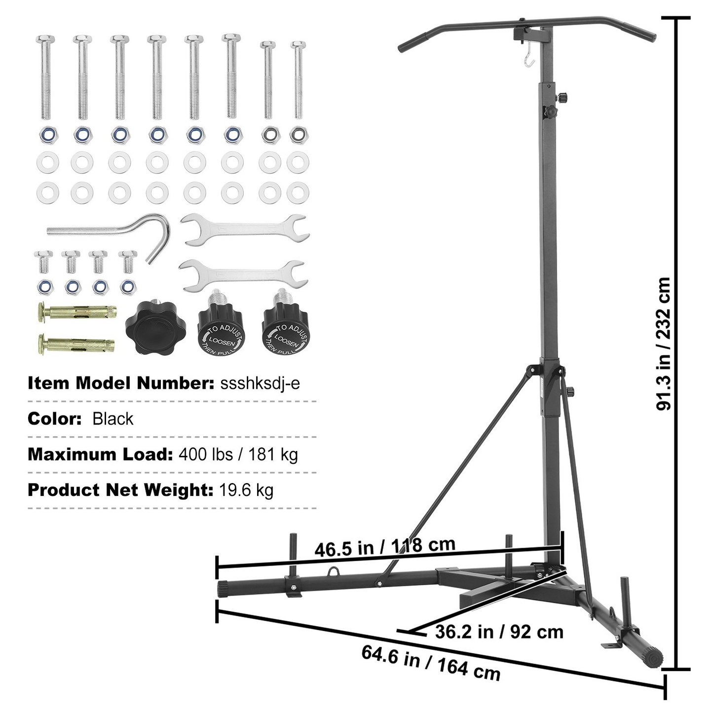 VEVOR 2 in 1 Punching Bag Stand, Steel Heavy Duty Workout Equipment, Adjustable Height Boxing Punching Bag Stand with Pull Up Bar, Freestanding Sandbag Rack, Holds Up to 400 lbs, for Home Gym Fitness