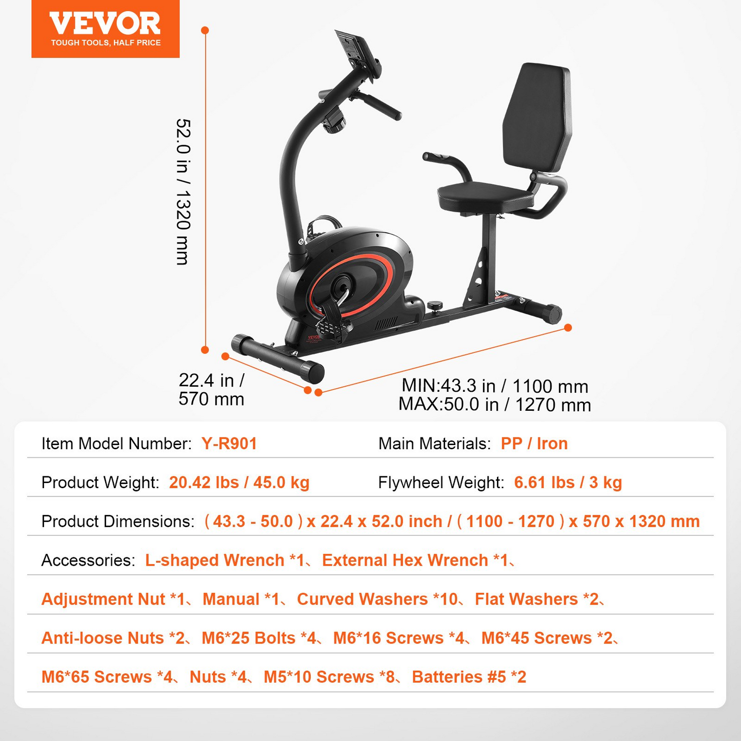 VEVOR Recumbent Exercise Bike Magnetic Resistance Stationary Bike Adult Senior