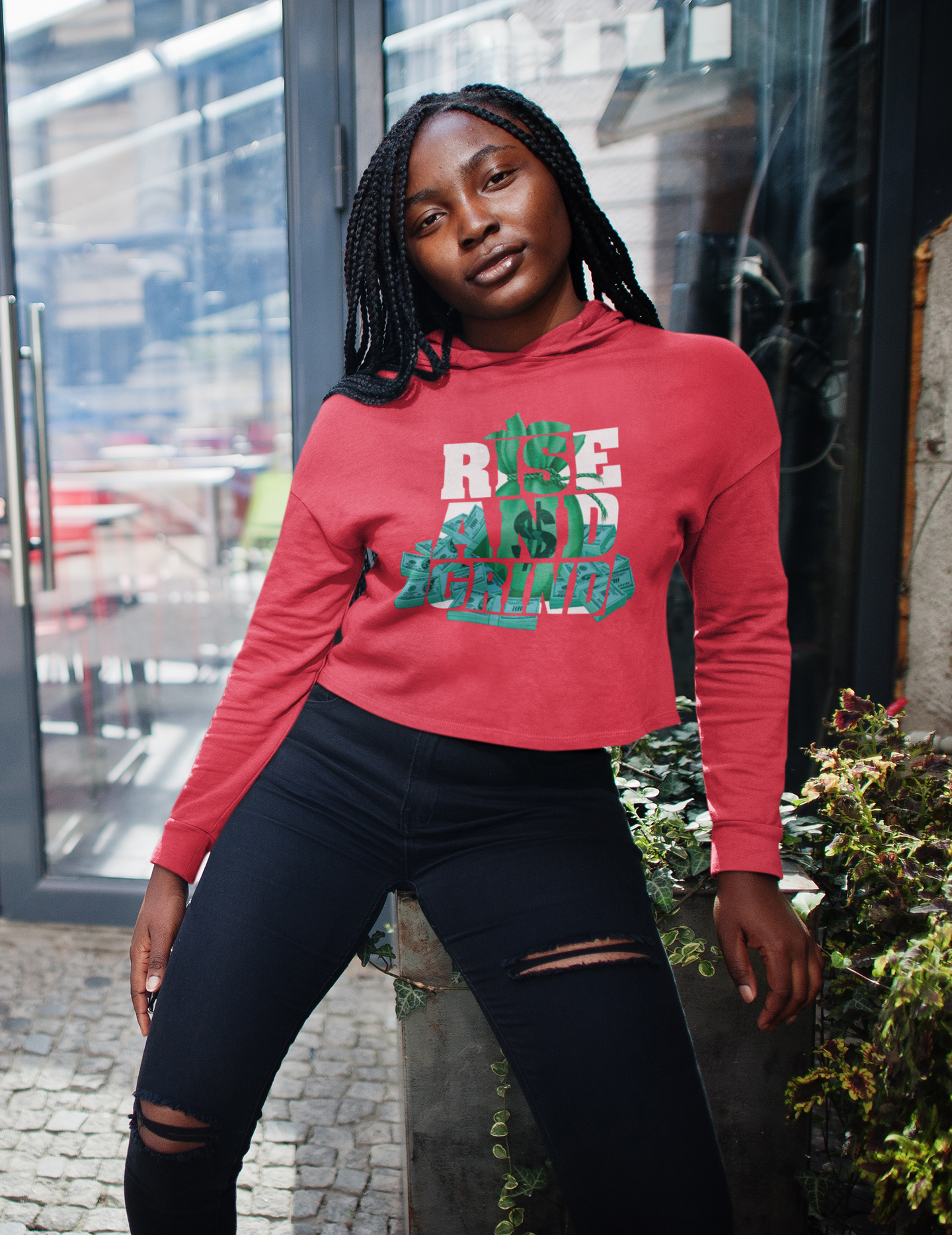 "Rise And Grind" Women's Crop Hoodie