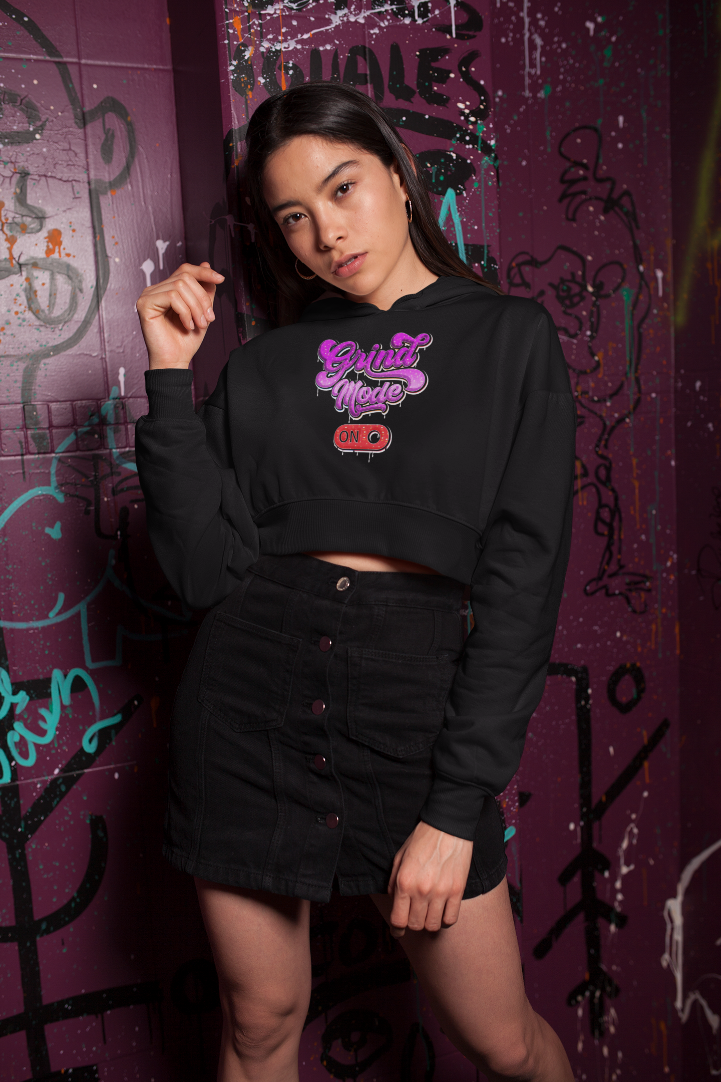 "Grind Mode" Women’s Cropped Hooded Sweatshirt