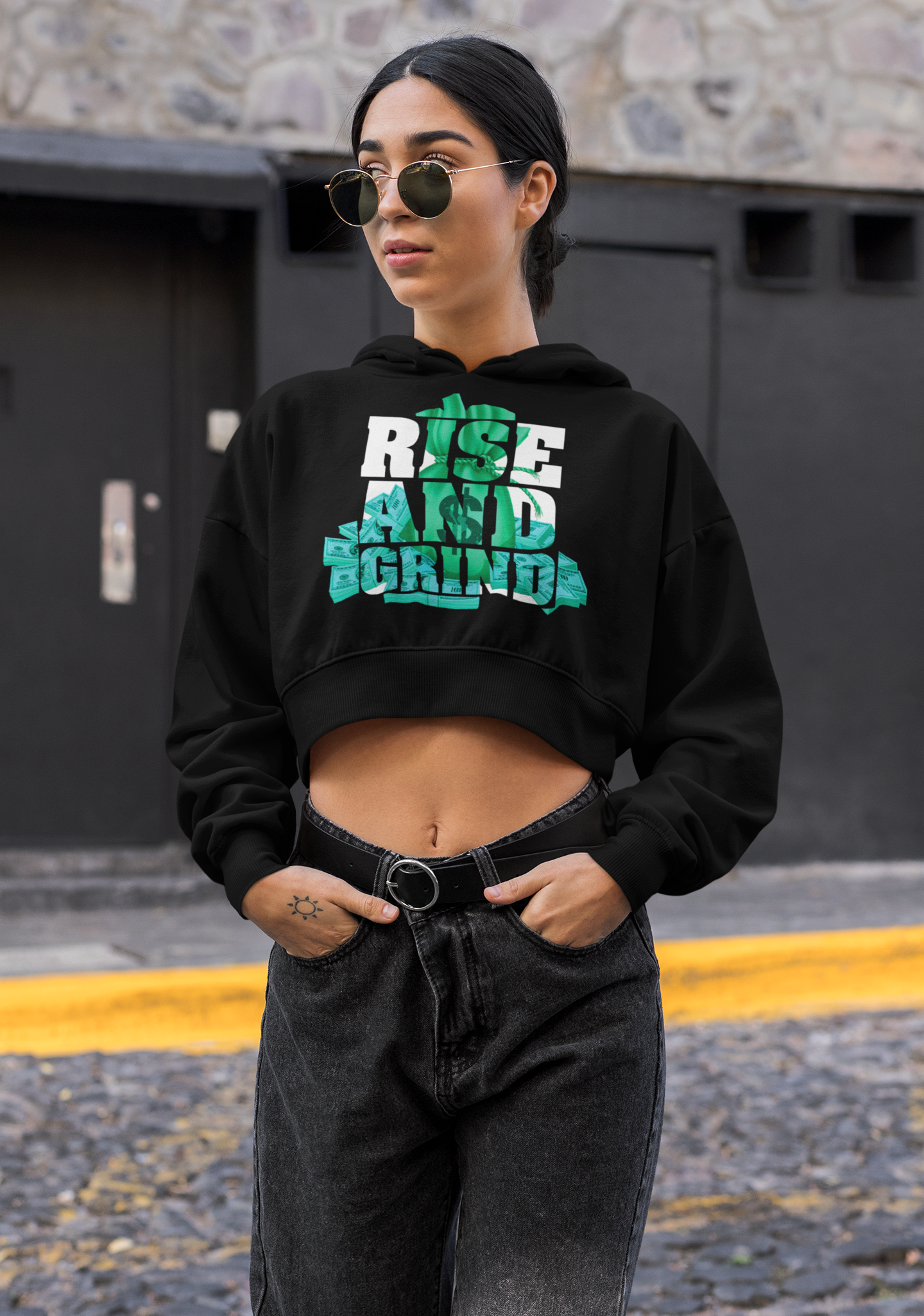 "Rise And Grind" Women's Crop Hoodie